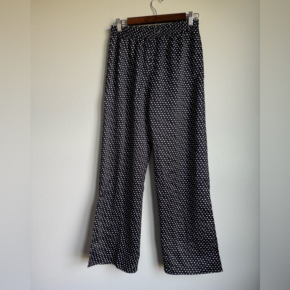 Aqua Women's Navy + White Polka Dot Wide Leg Slit Dress Pants NWT Size Small